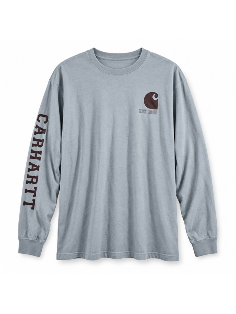 Carhartt Men's XL Loose Fit Long Sleeve Shirt Light Blue Brown Logo Graphic